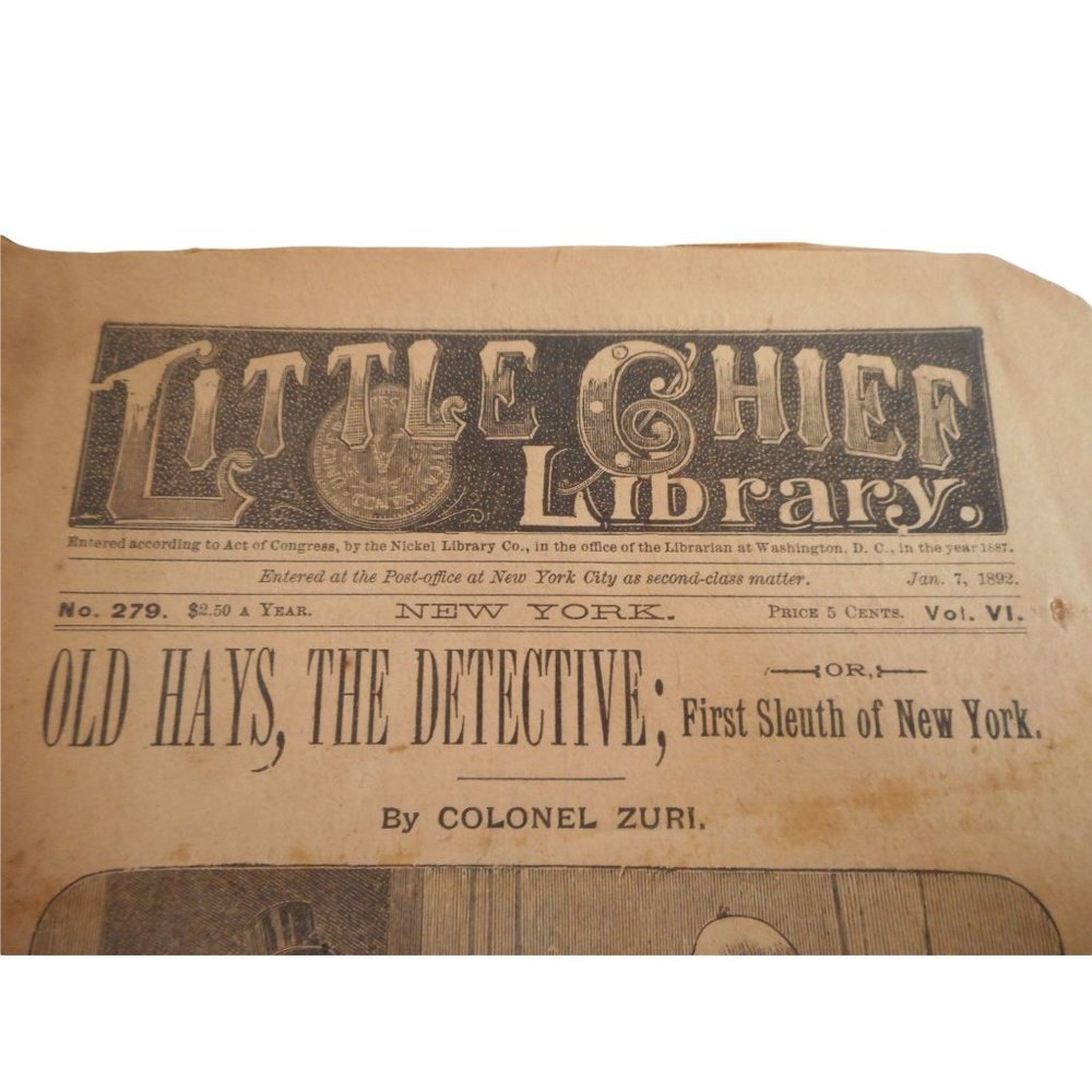 Rare Vintage Jan 7 1892 Little Chief Library Dime Novel Old Hays The Detective - Picture 4 of 4